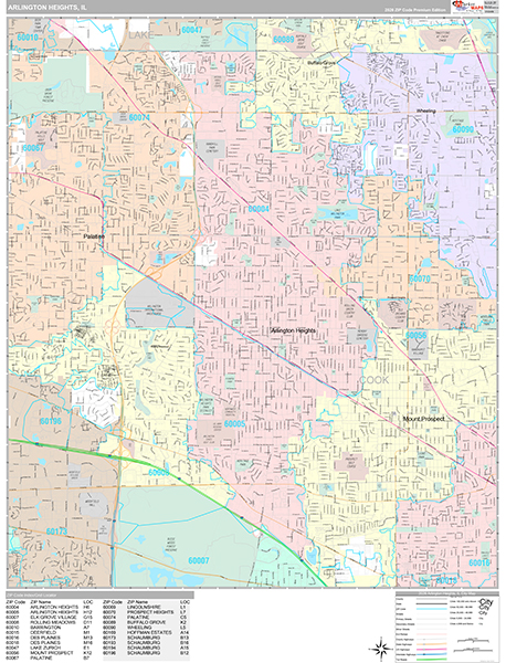 Arlington Heights, IL Wall Map